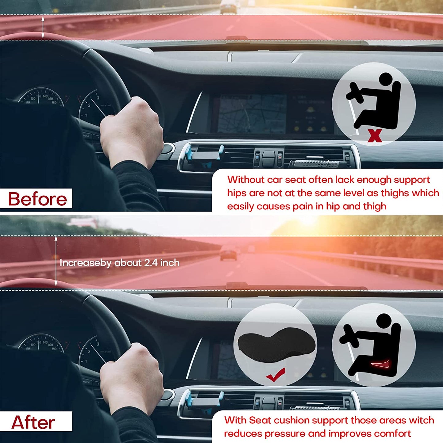 Coussin rehausseur voiture confortable – Réhausseur adulte pour voiture et rehausseur conducteur ergonomique