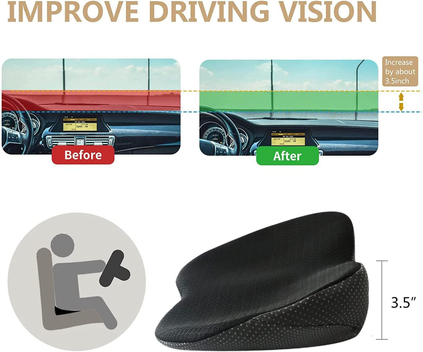 Coussin rehausseur voiture confortable – Réhausseur adulte pour voiture et rehausseur conducteur ergonomique